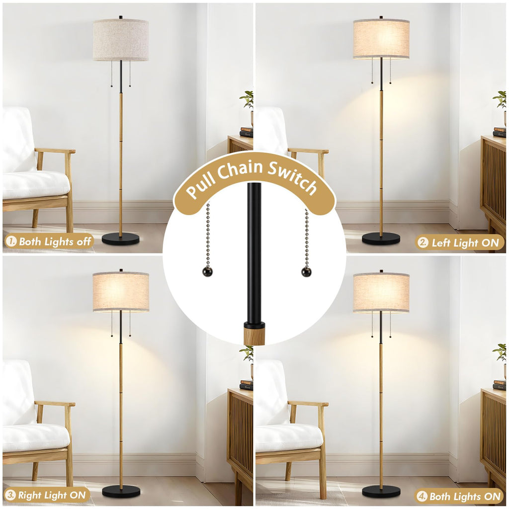 Floor Lamp, 62" Standing Lamp for Living Room with Fabric Lampshade