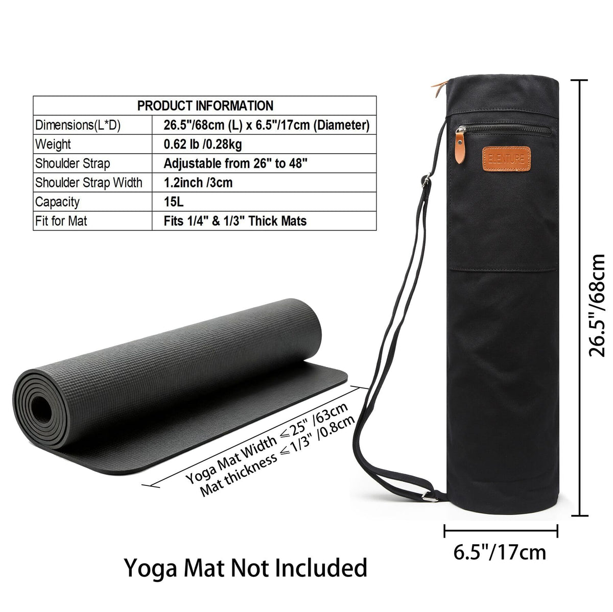 Yoga Mat Bag for Women & Men, Full-Zip Canvas Pilates Bag with Pockets
