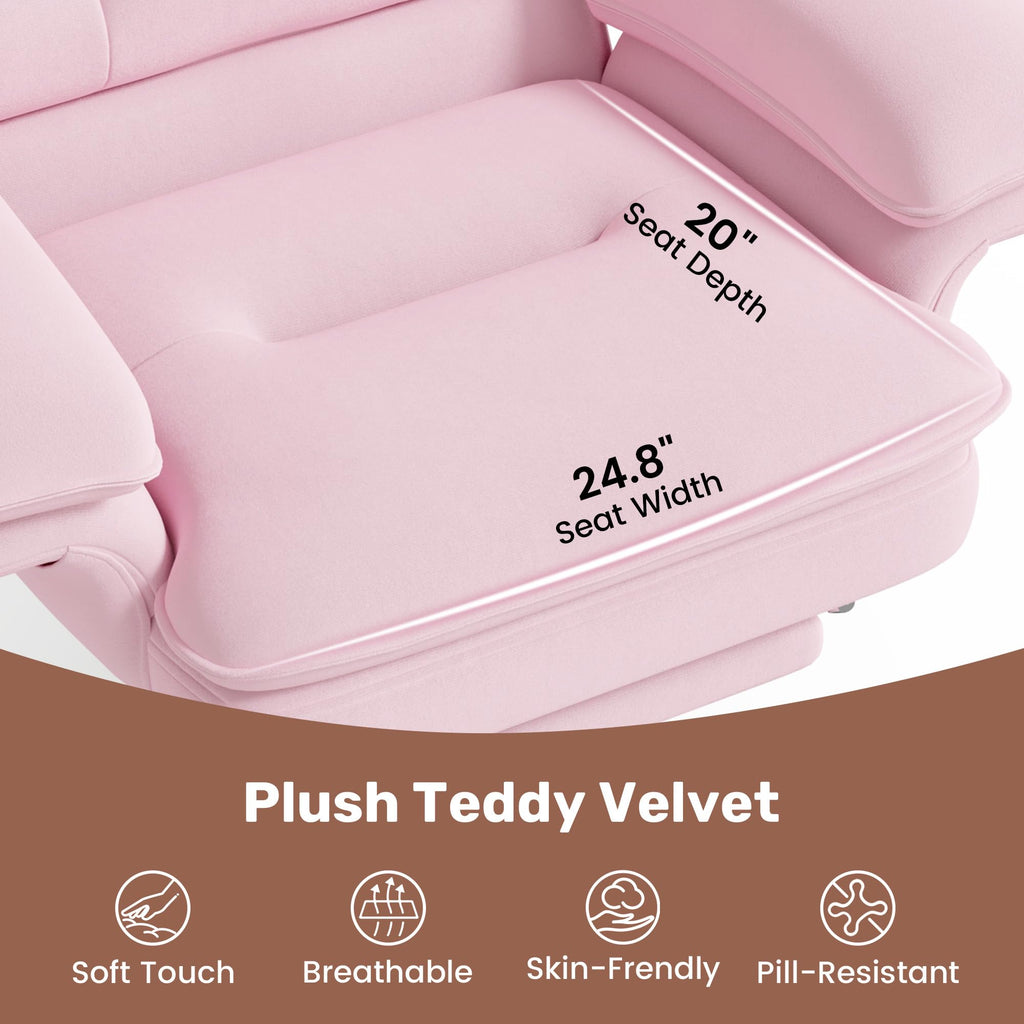 Criss Cross Office Chair with Foot Rest, Big and Tall Criss Cross Chair with Flip-Up Arms and Headrest, 135° Reclining Swivel Velvet Cross Legged Office Chair with Wheels, Cloud Chair for Home (Pink)