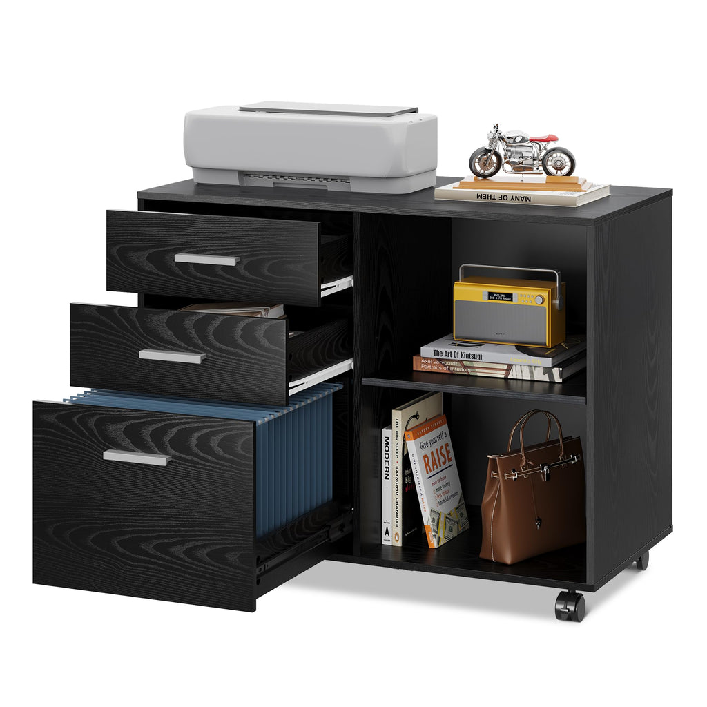 Wood File Cabinet, 3 Drawer Lateral Filing Cabinet Black