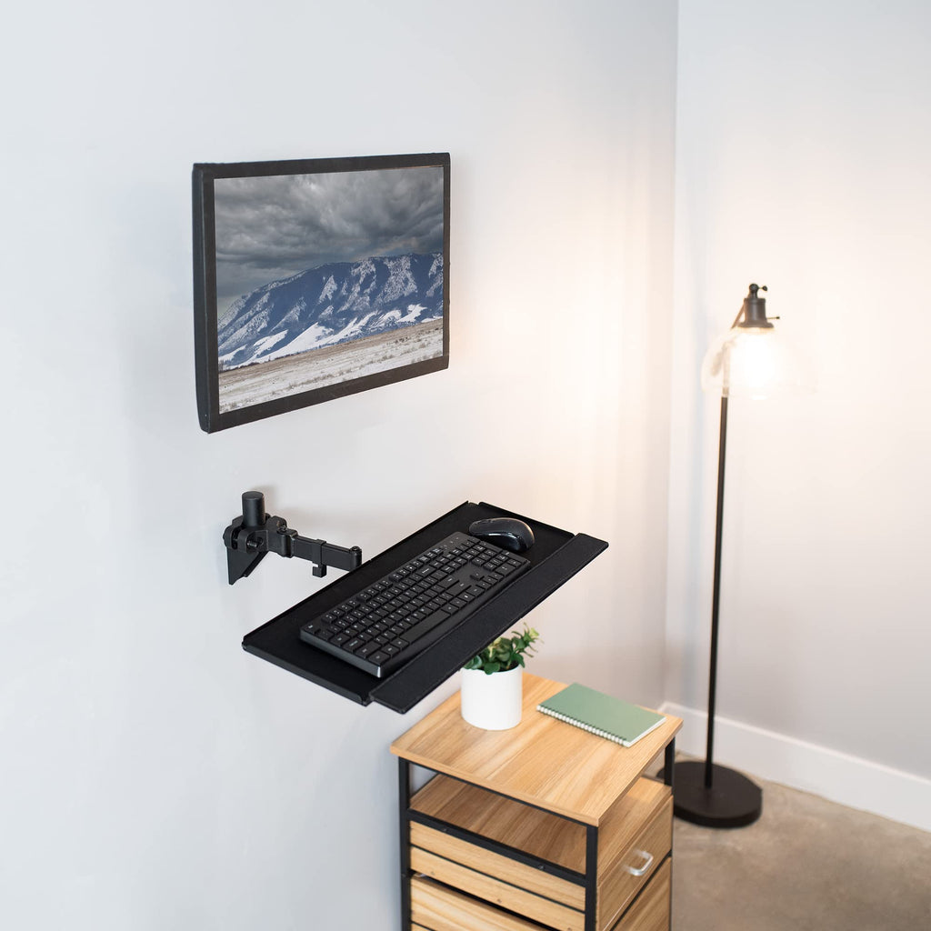 Universal 26 Inch Keyboard and Mouse Tray Pole Mount, 360 Degree Rotation, Neutral Writing Position, Black, Mount-POLEKB