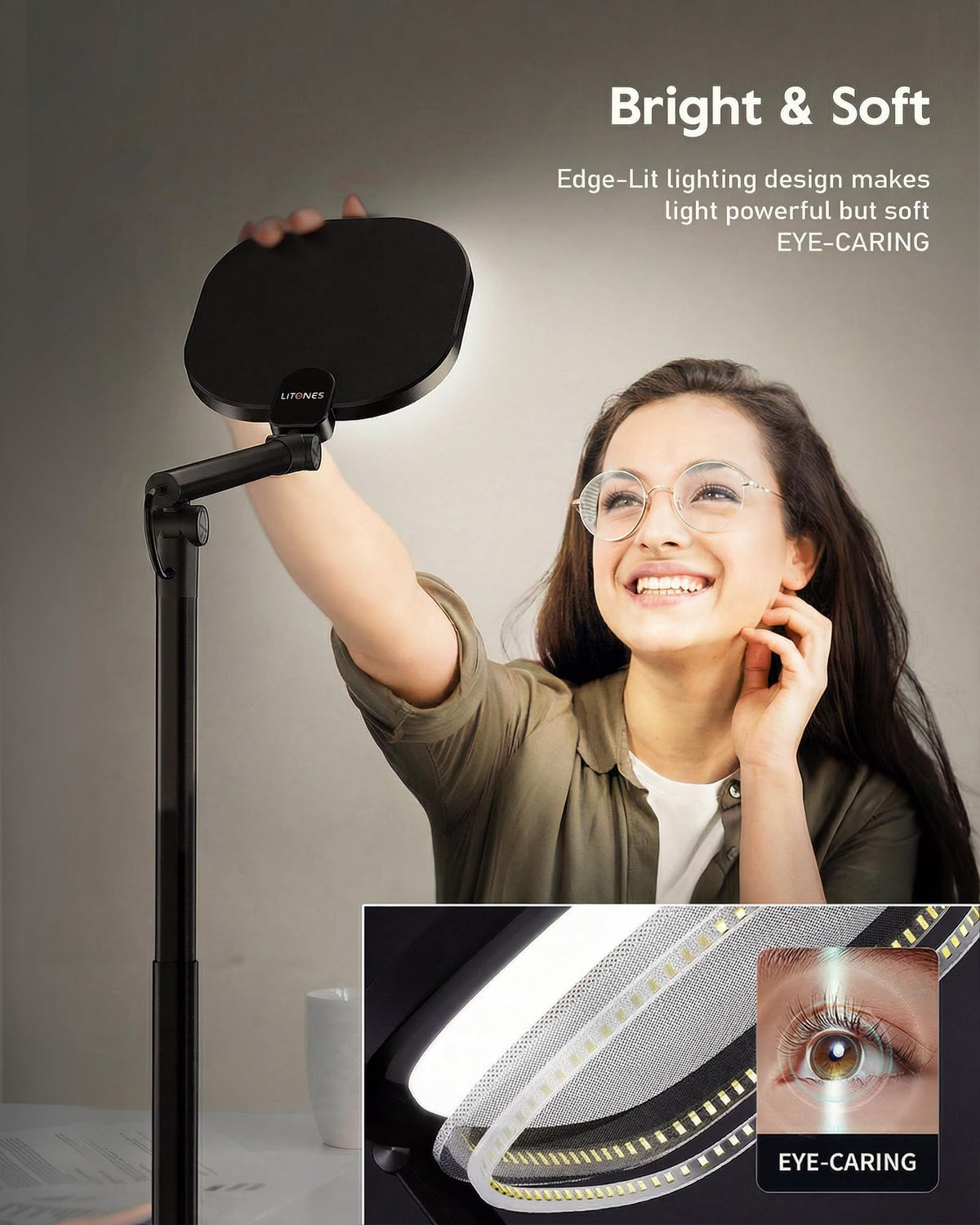 Tall LED Desk Lamps Home Office, Edge-Lit Eye-Care, 50 Light Modes