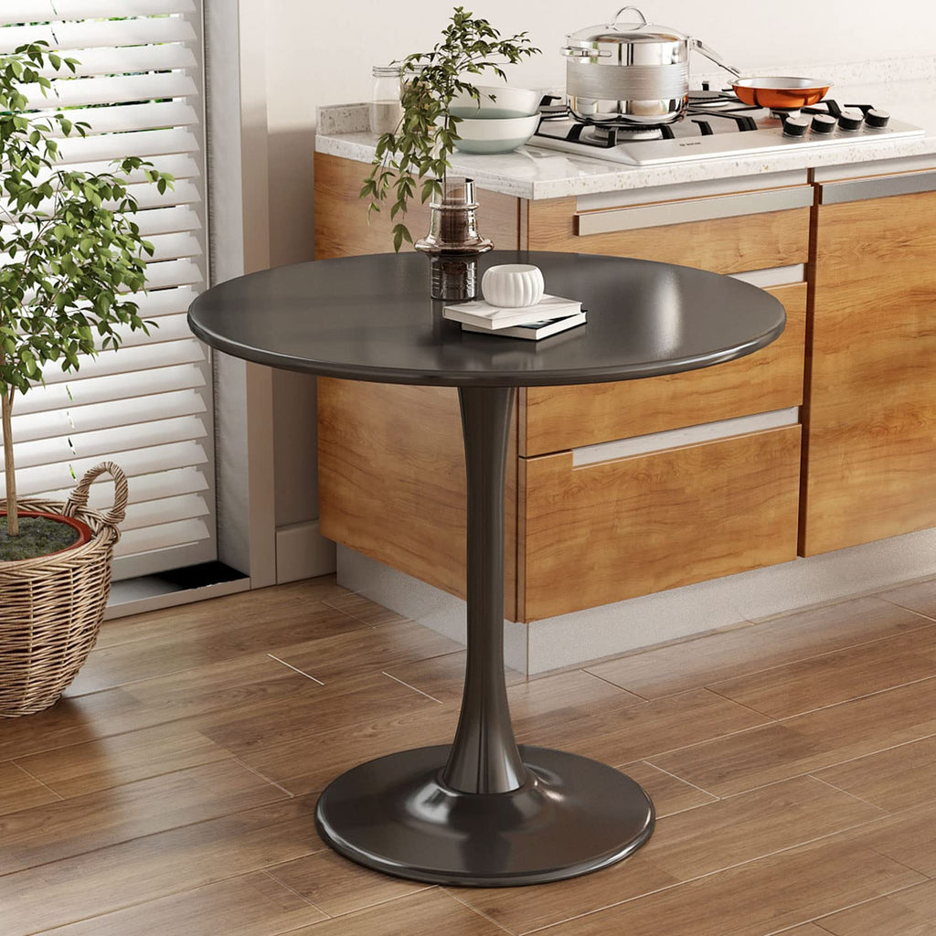 Kasinali Round Dining Table 24" Circle Tulip Table with Wood Thickened Tabletop & Sturdy Metal Pedestal Mid Century Modern Leisure Bistro Kitchen Tables 2 People Small Places Living Room Cafe,Black