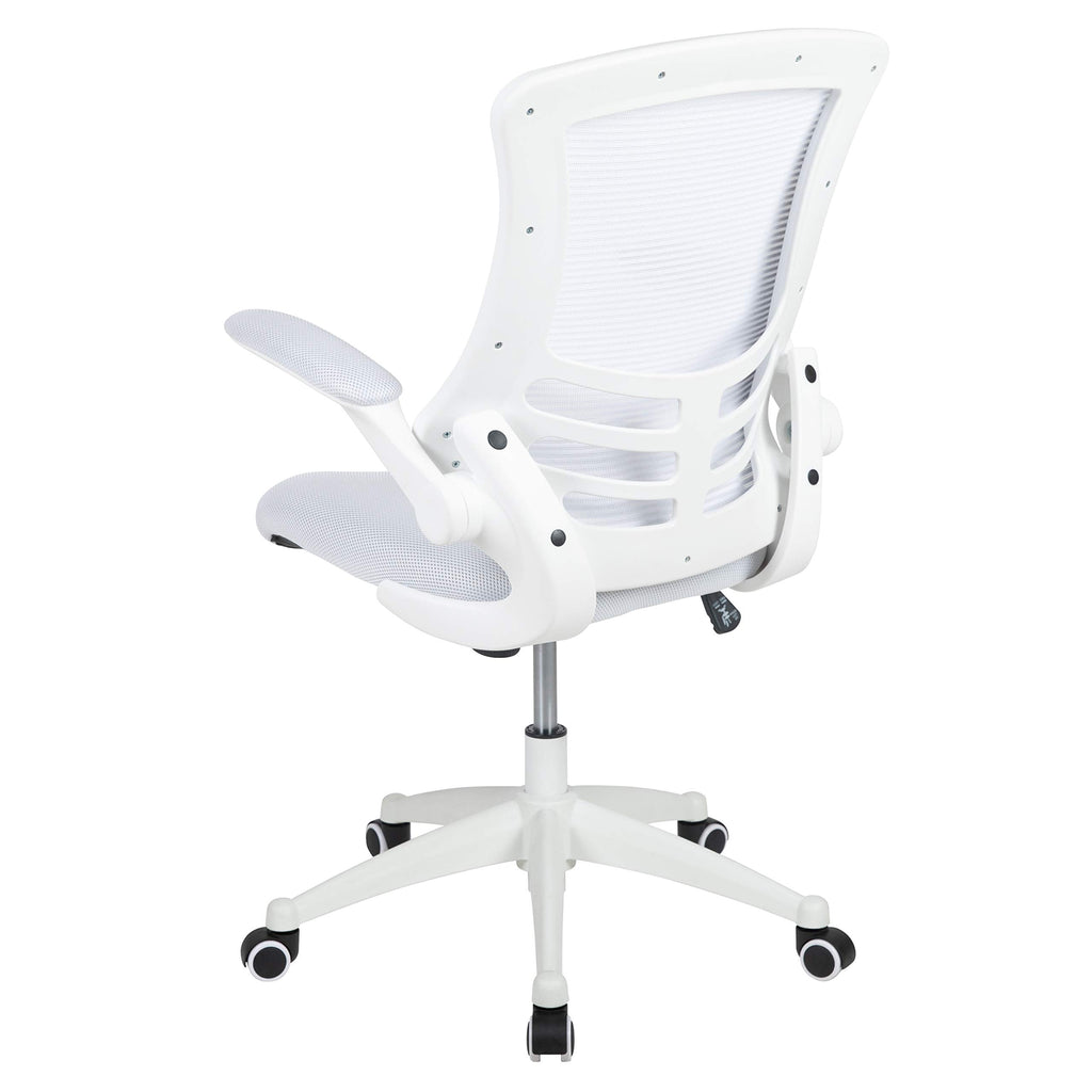 Mid-Back Swivel Office Chair with Adjustable Lumbar Support and Seat Height, Ergonomic Mesh Desk Chair with Flip-Up Armrests, White