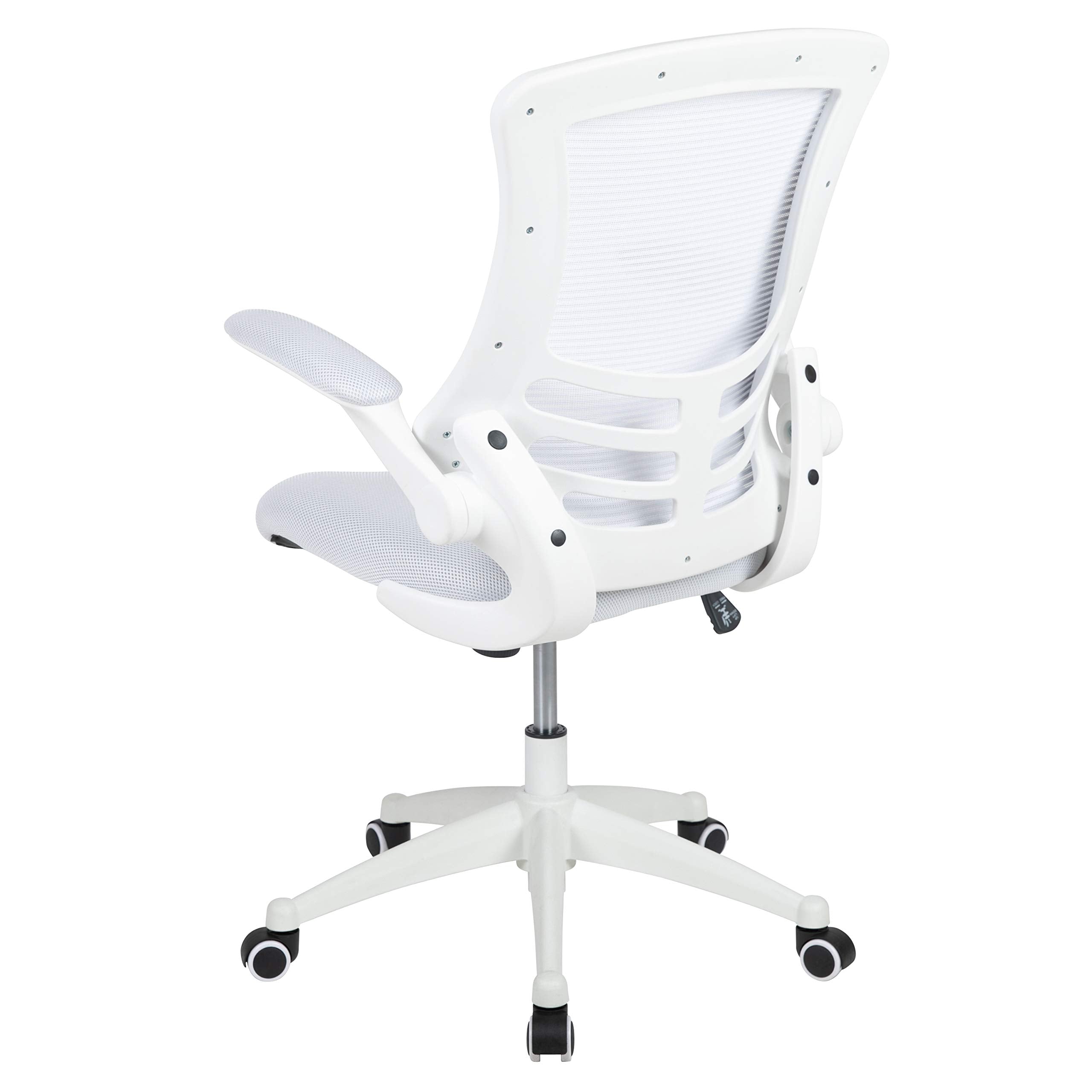 Mid-Back Swivel Office Chair with Adjustable Lumbar Support and Seat Height, Ergonomic Mesh Desk Chair with Flip-Up Armrests, White