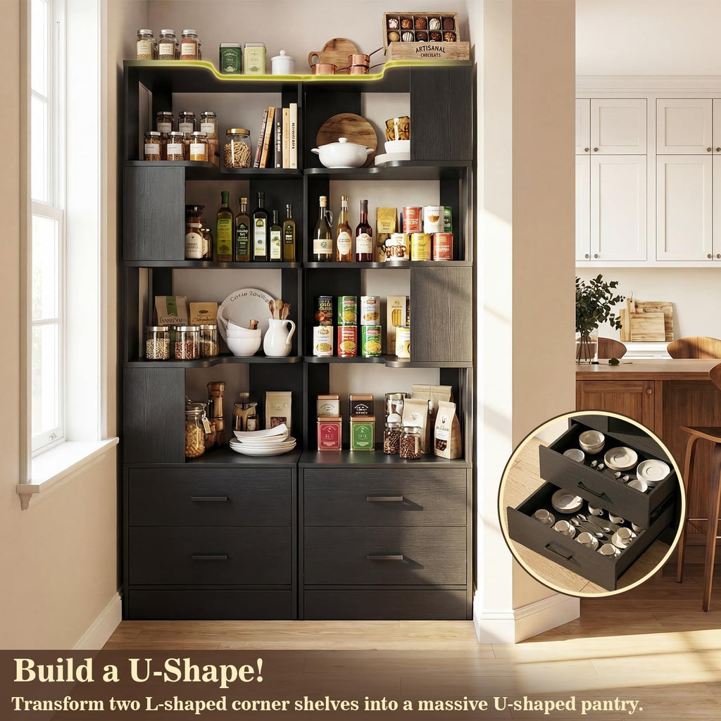 Corner Book Shelf with Drawers, Small Corner Shelf with Drawers