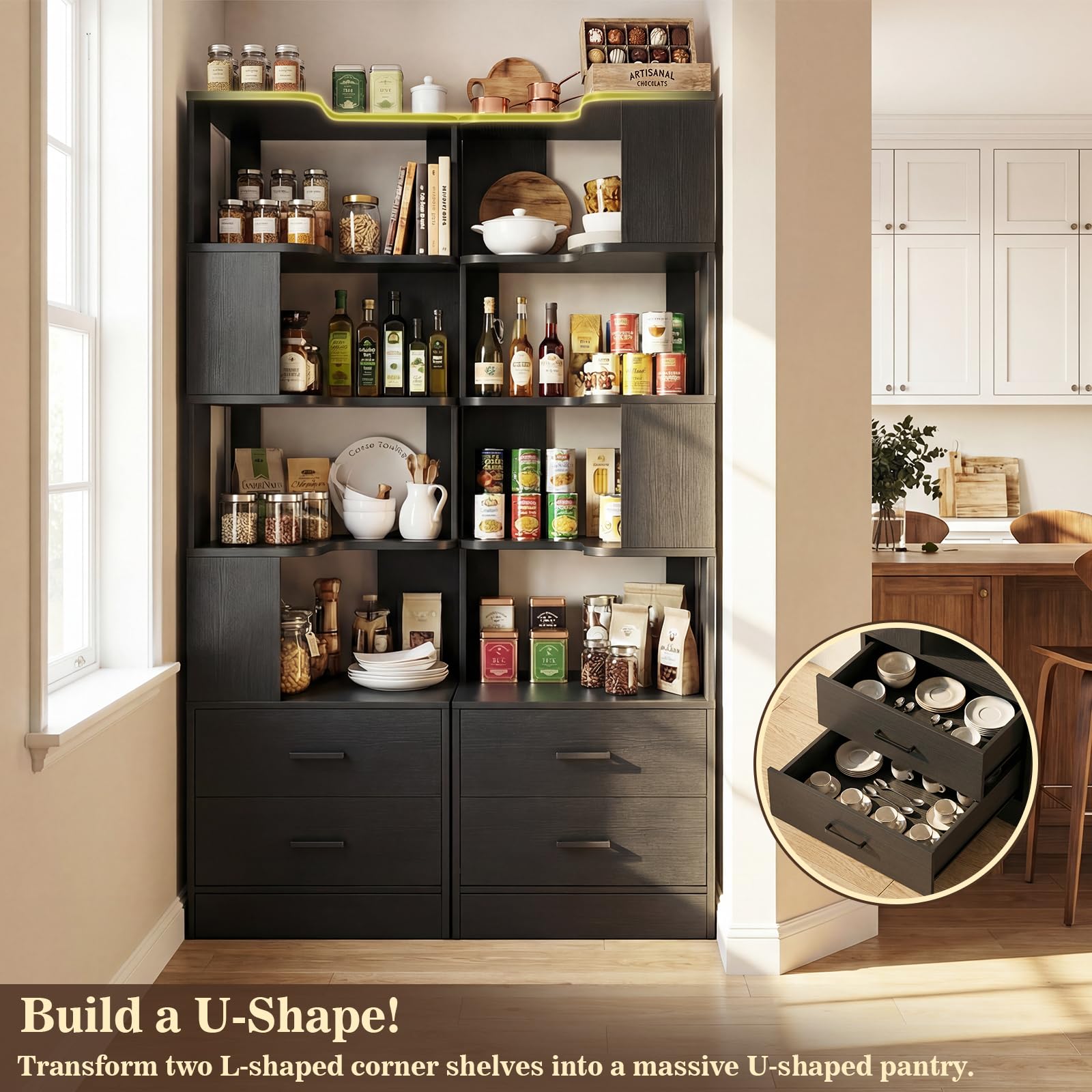 Corner Book Shelf with Drawers, Small Corner Shelf with Drawers