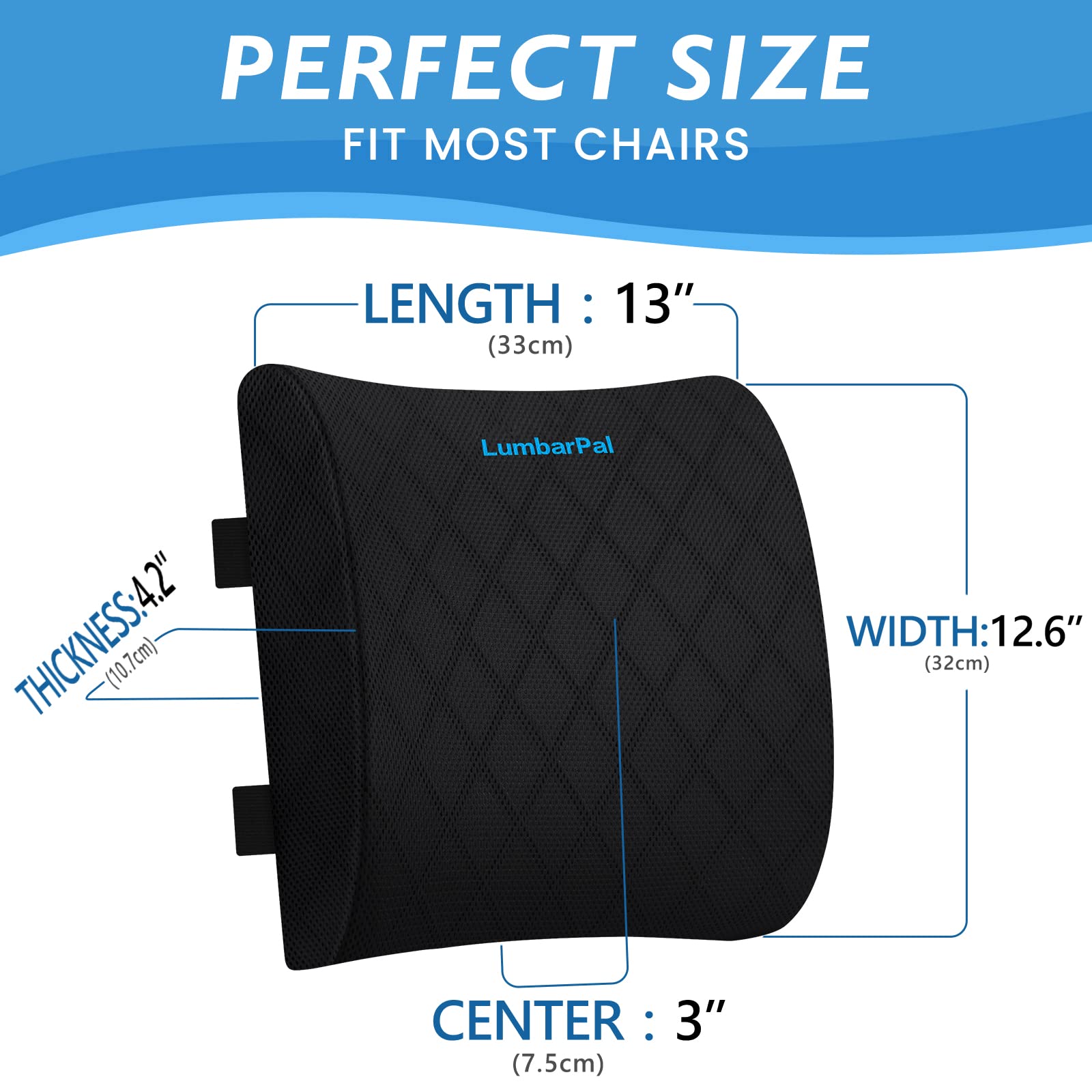Lumbar Support Pillow for Office Chair Back Support Lumbar Pillow for Car, Gaming, Office Chair - Improve Sitting Posture & Back Pain Relief, Memory Foam, Adjustable Straps, Black
