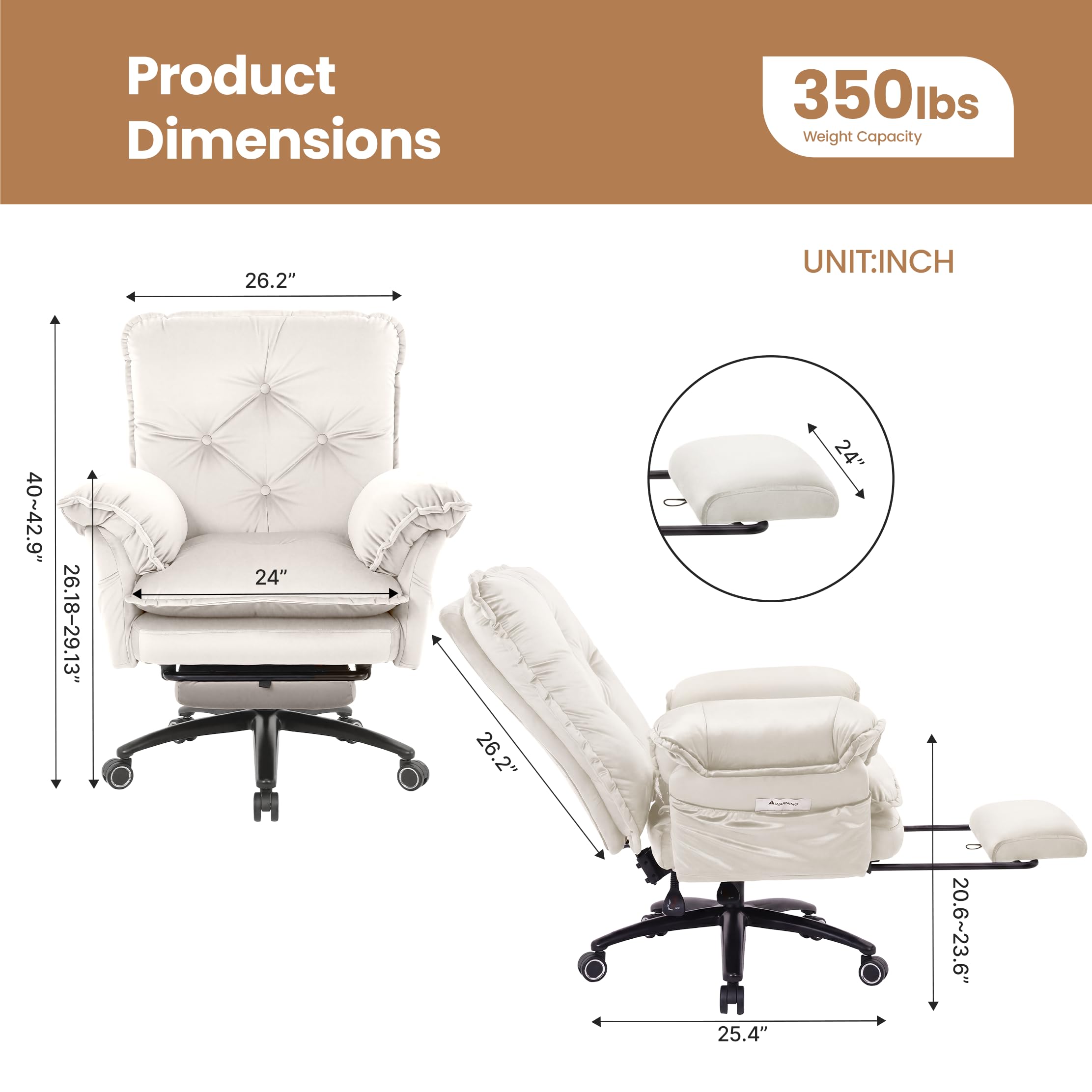 Criss Cross Chair with Adjustable Arms and Foot Rest, Wide Seat Reclining Office Chair with Wheels, Makeup Vanity Chair with Side Pockets, Comfy Velvet Cross Legged Desk Chair, Beige