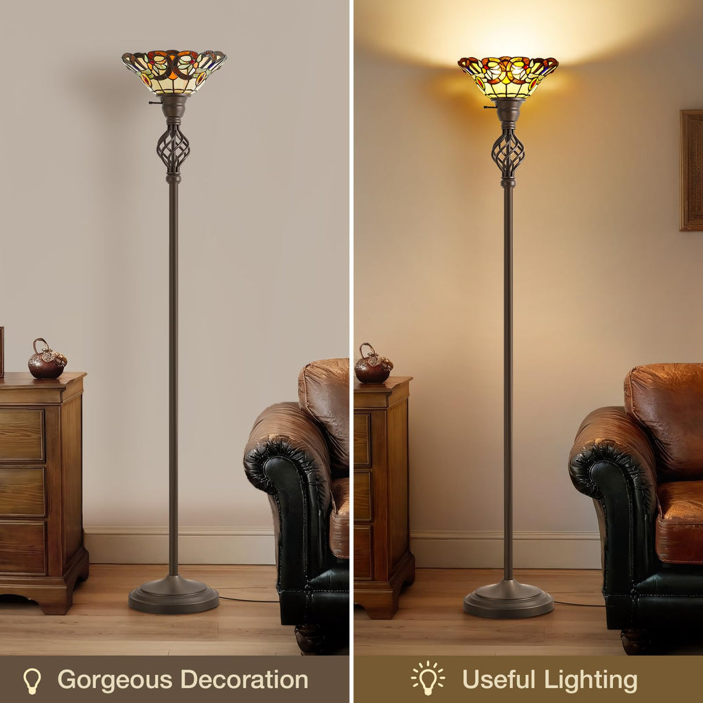 Torchiere Floor Lamp for Living Room, Tiffany-Style Reading Light