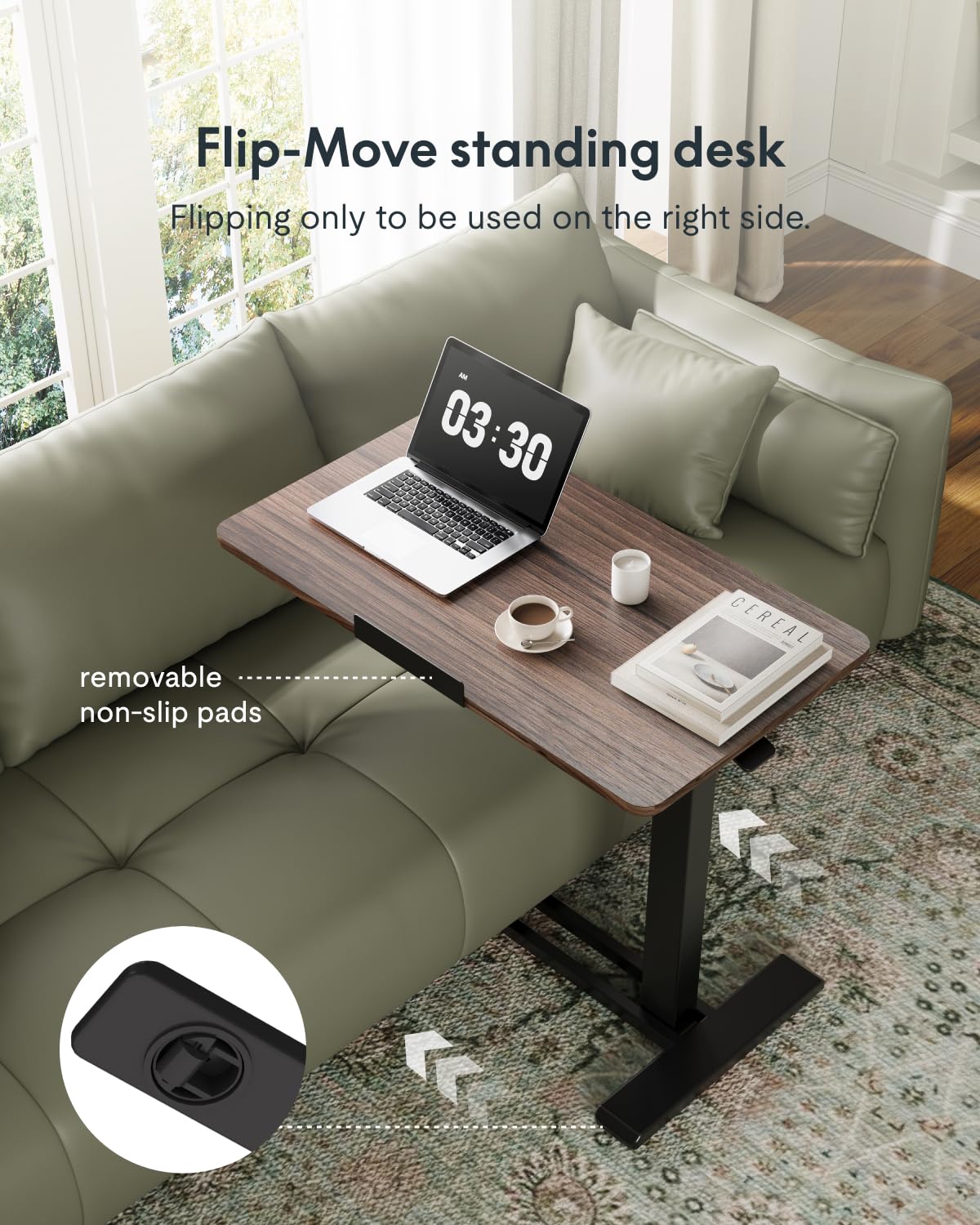 H7 PRO Mobile Standing Desk Adjustable Overbed Table Pneumatic with Wheels 90°Tiltable Portable Laptop Desk Rolling Computer Cart Foldable Bedside Table(31.5" W x 17.7" D, Rustic Brown)