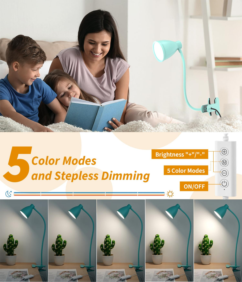 Desk Lamp with Clamp, Clip on Light, 5 Color 10 Brightness, Teal
