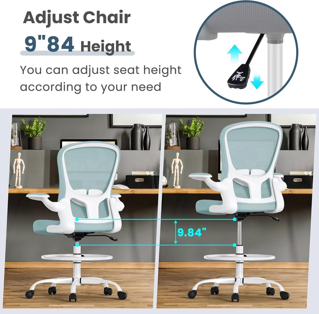 Drafting Chair Tall Standing Desk Executive Ergonomic Computer Office Chair, Adjustable Height Swivel Chair with Lumbar Suppor