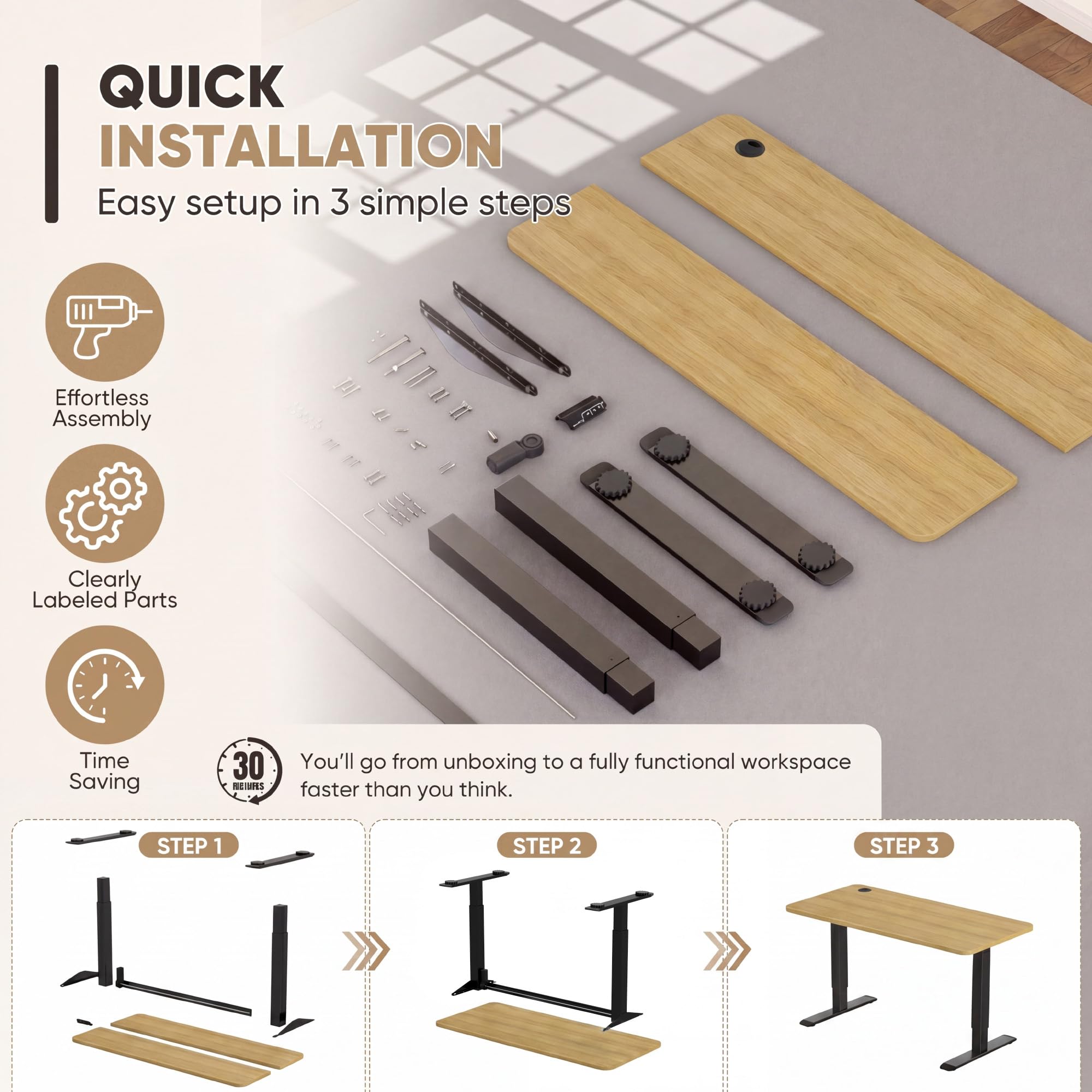Electric Height Adjustable Standing Desk Large 55 x 24 Inches Sit Stand Up Desk Home Office Computer Desk Memory Preset with T-Shaped Metal Bracket, Maple
