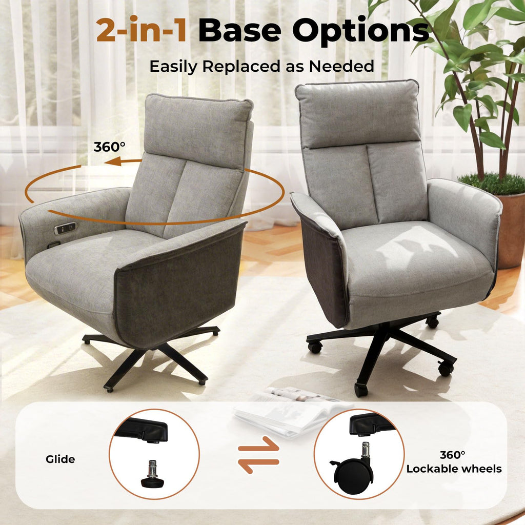 Ergonomic Executive Recliner, Adjustable Electric Office Chair 90-155° with Footrest, 4-Position Headrest, 300LBS Heavy Duty, 2-in-1 Base Swivel Desk Chair w/USB, Grey & Black Chenille