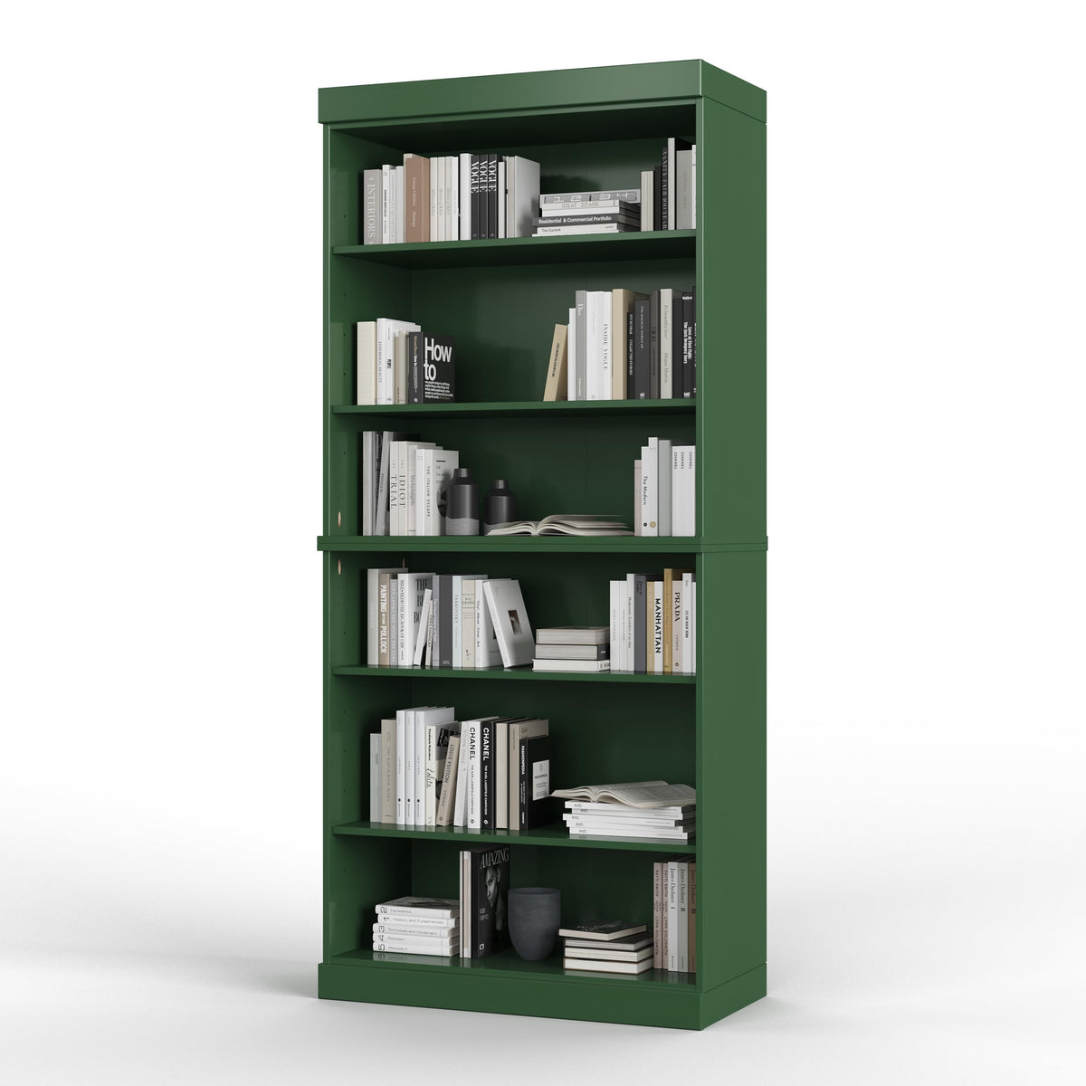 Solid Wood Bookcase - Stackable Modular 6-Tier Bookshelf - 71.5" Tall x 32" Wide - Green, Open Display Shelf for Living Room, Office, Renewable 100% Eco-Friendly Wood, Made in Brazil