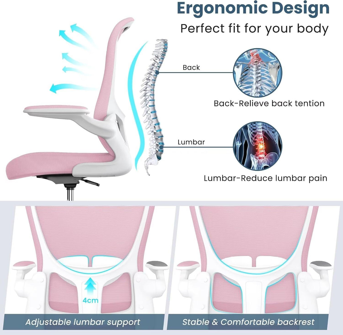 Drafting Chair Tall Executive Ergonomic Computer Standing Desk Chair with Flip-Up Armrests