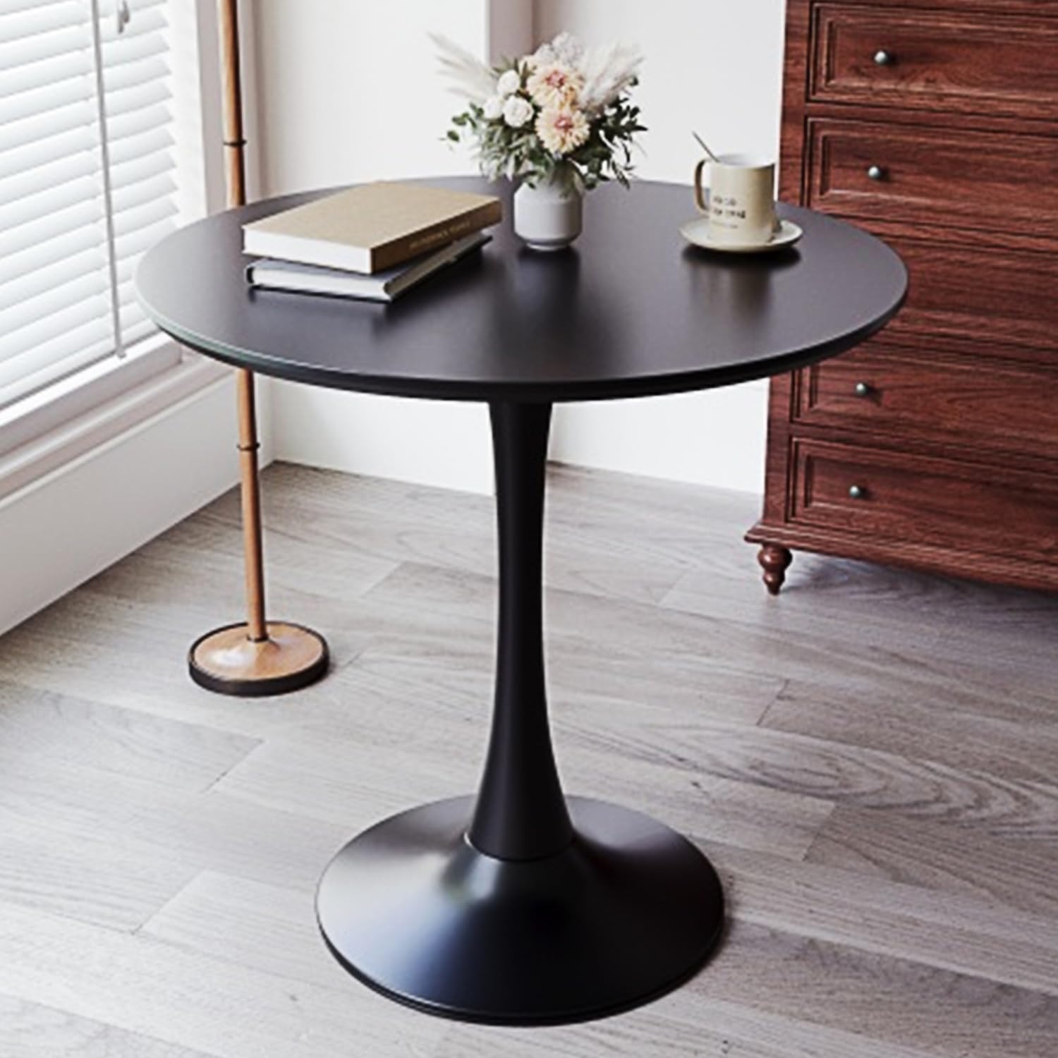 Sybrioka 31.5" Tulip Table for 2-4 Persons Modern Round Dining Room Table, Mid-Century Modern Black Small Kitchen Table with MDF Wooden Top, Leisure Coffee Table for Living Room, Dining Room, Office