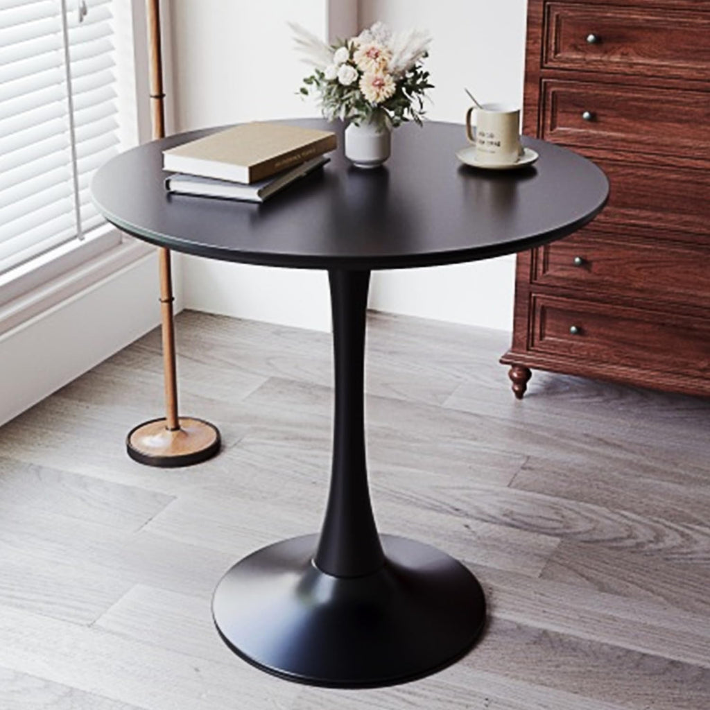 Sybrioka 31.5" Tulip Table for 2-4 Persons Modern Round Dining Room Table, Mid-Century Modern Black Small Kitchen Table with MDF Wooden Top, Leisure Coffee Table for Living Room, Dining Room, Office