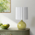 Green Small Table Lamp with Scalloped Linen Shade, Mini Green Table Lamp for Bedroom Nightstand, Cute Desk Night Light for Living Room, Bookshelf, Kitchen Counter, Kids Room, Office