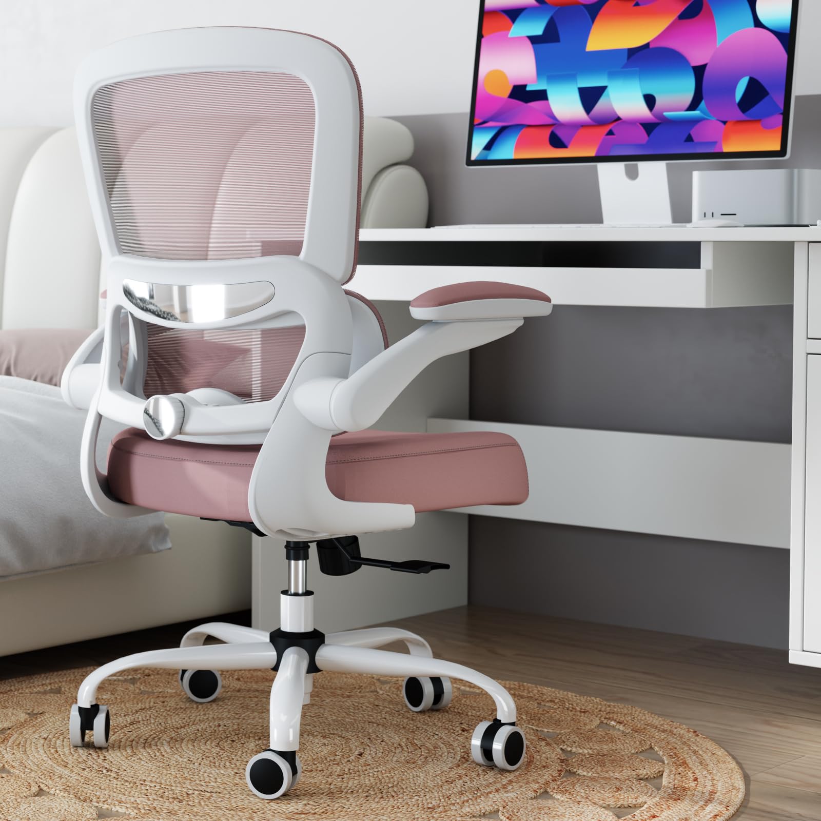 Office Chair - Ergonomic Desk Chair with Adjustable Lumbar Support, Mesh Computer Chair, Executive Chairs for Home Office Comfortable Lumbar Support (Pink)