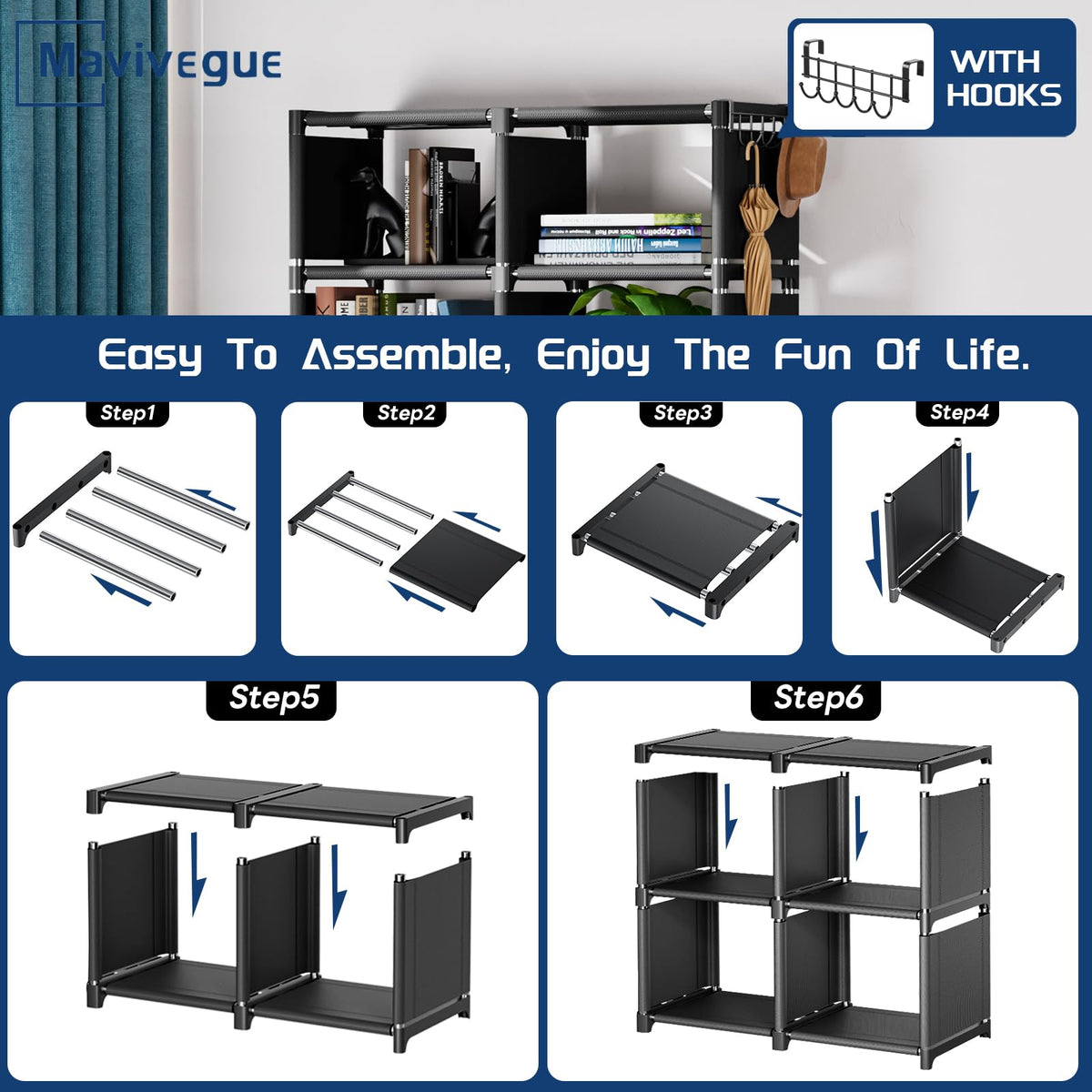 Bookcases: Black Cube Book Shelf, 10 Cube Tall Storage Organizer for Bedroom, Living Room & Office