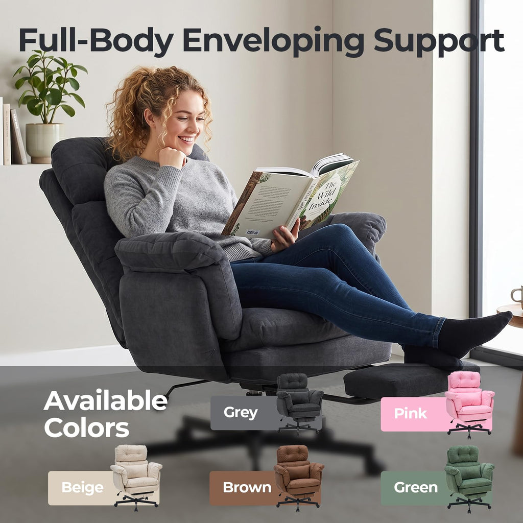 Criss Cross Office Chair with Foot Rest, Big and Tall Office Desk Chair with Flip Armrests for Pets & Cross Legged Sitting, Comfy Executive Ergonomic Reclining Computer Gaming Vanity Chair, Grey