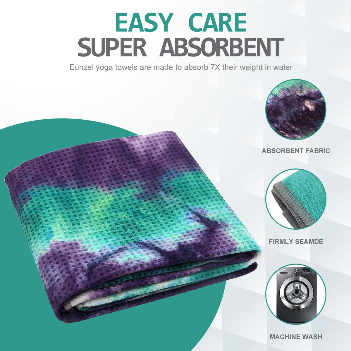 Yoga Towel,Hot Yoga Mat Towel with Grip Dots Sweat Absorbent Non-Slip for Hot Yoga, Pilates and Workout 24" x72", Green & Purple