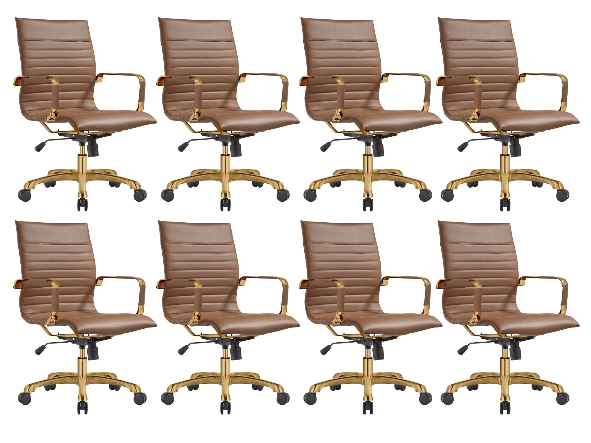 Modern Ergonomic Executive Office Chair, High-Back Leather Conference Desk Chair with Adjustable Height, Tilt Control, 360° Swivel & Gold Frame for Home Office