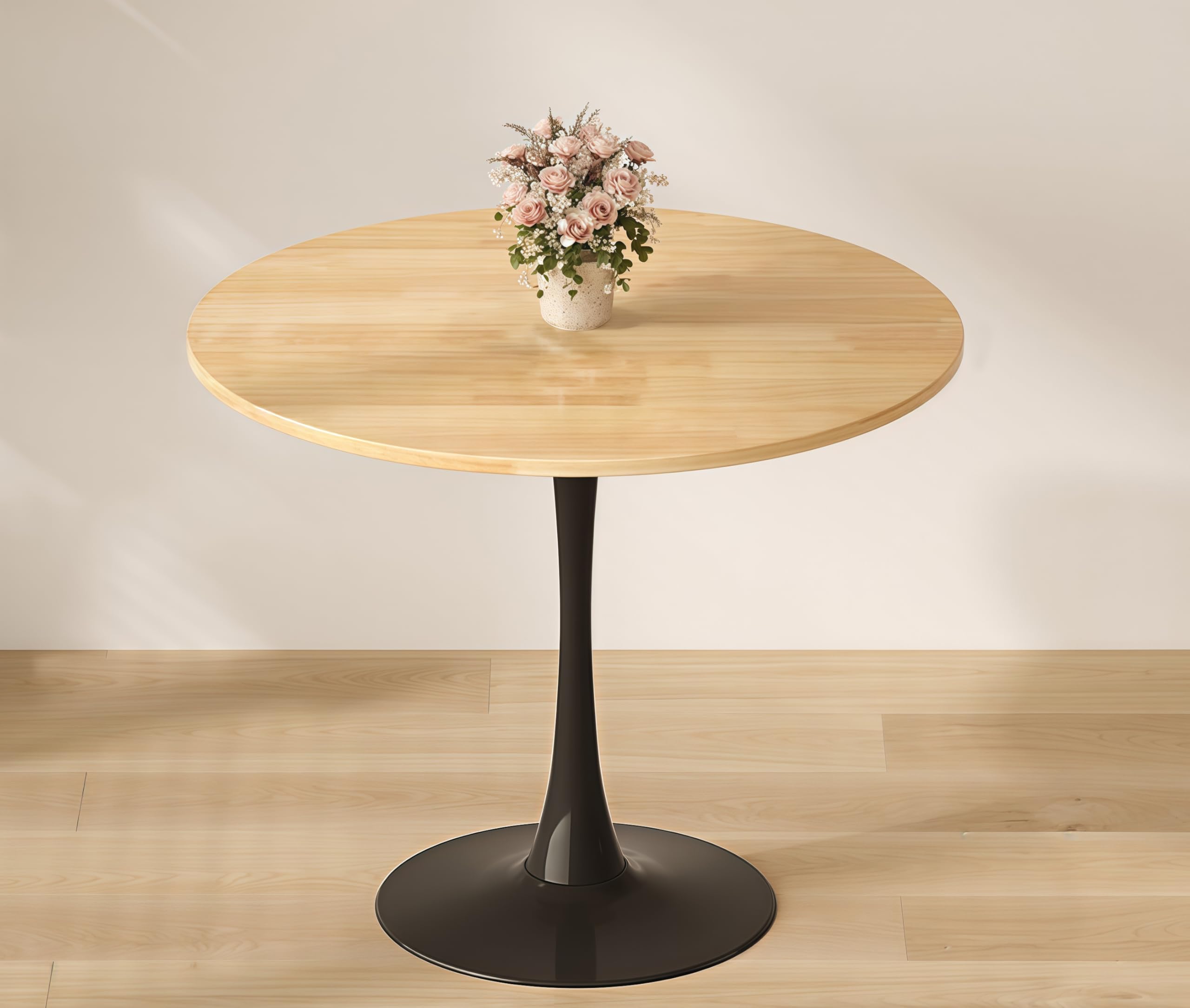 Sybrioka 24" Tulip Table for 1-2 Persons Modern Round Dining Room Table, Mid-Century Modern Nature Small Kitchen Table with MDF Wooden Top, Leisure Coffee Table for Living Room, Dining Room, Office