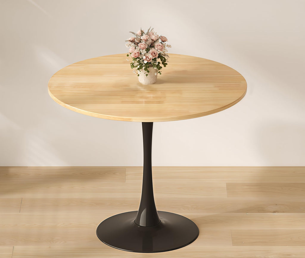 Sybrioka 24" Tulip Table for 1-2 Persons Modern Round Dining Room Table, Mid-Century Modern Nature Small Kitchen Table with MDF Wooden Top, Leisure Coffee Table for Living Room, Dining Room, Office