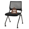 Stackable & Foldable Chairs with Wheels, Reception Guest Chairs with Lumbar Support, Ergonomic Mesh Back Folding Chair for Office Meeting Schools Training Conference Waiting Room, Black