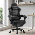 Big and Tall Gaming Chair with Footrest, Ergonomic Office Desk Chair with 4.4in Thick Cushion and Wide Wingless Seat, Comfortable Leather Computer Chair, Predator Series, Satin Black