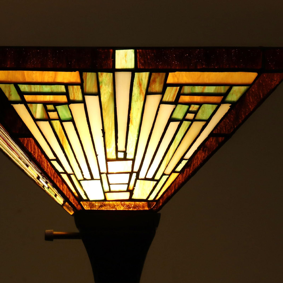 Lamp Antique Amber Brown Stained Glass Torchiere Floor Lamp