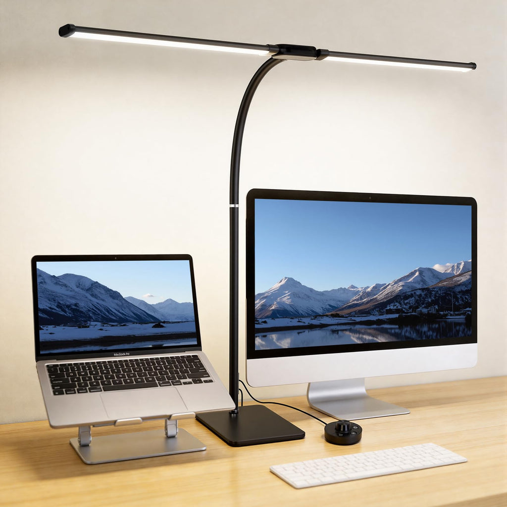 Desk Lamp for Home Office,Adjustable Double Head Desk Light with Base Black