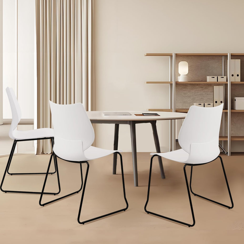 Stackable Waiting Room Chair, Stacking Office Chair with Ergonomic Lumbar Support and Metal Legs, Plastic Desk Chairs for Conference School Church Guest Reception ,White