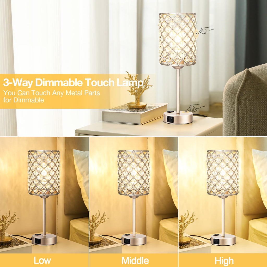 Champagne Gold Lamps for Night Stands, Crystal Table Lamp (Bulb Included)