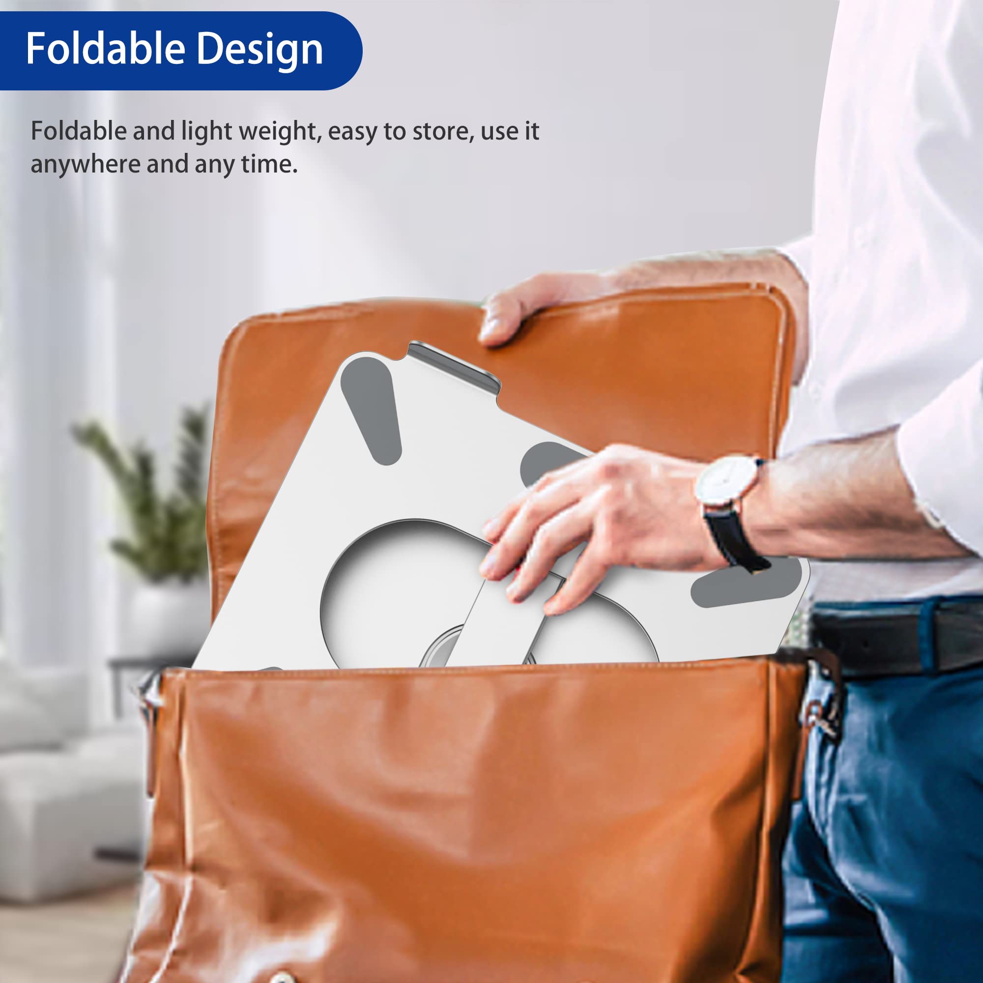 Laptop Stand with 360 Rotating Base, Ergonomic Adjustable Notebook Riser, Foldable Computer Holder Compatible with 10-15.6" Laptops (Silver)