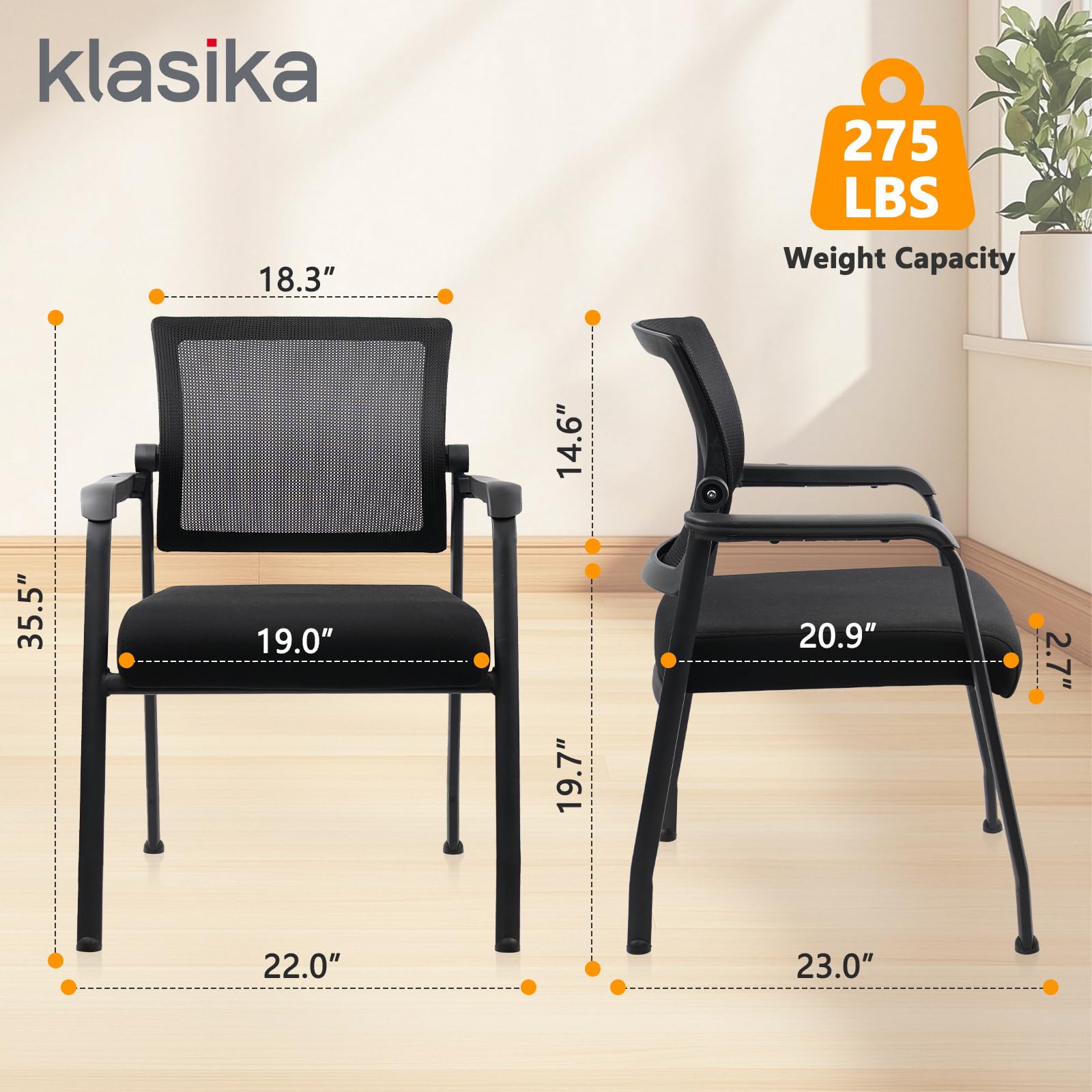 8PACK, Desk Chair No Wheels with Adjustable Mesh Backrest, Arm Chair with Ergonomic Lumbar Support and Thickened Seats Cushion, Waiting Room Chairs for Office School Church Guest Reception,