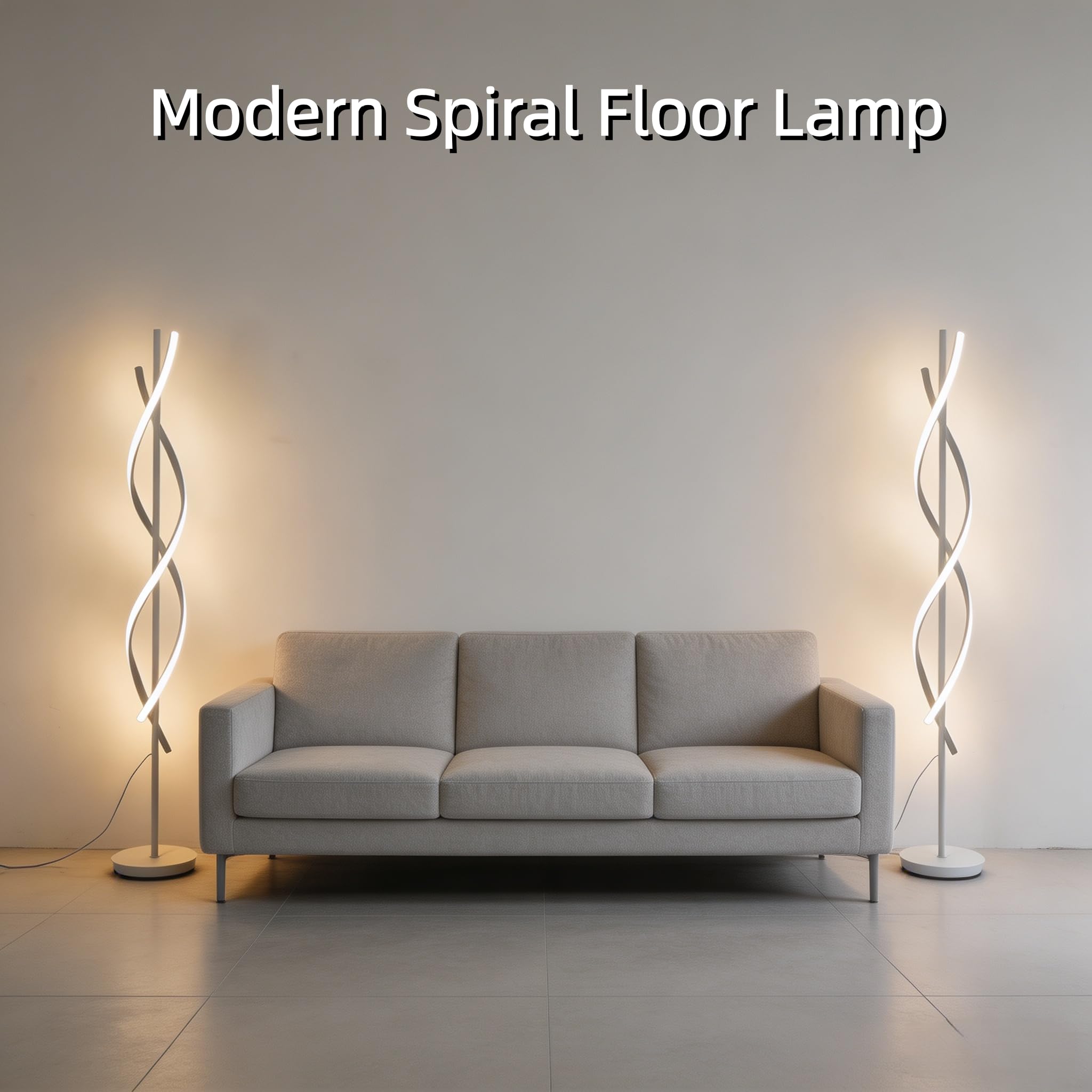 Modern Spiral Floor Lamp, 62" Tall Dimmable LED Corner Light with Remote Control & 3 Color Temperatures, White Standing Lamp for Bedroom Office