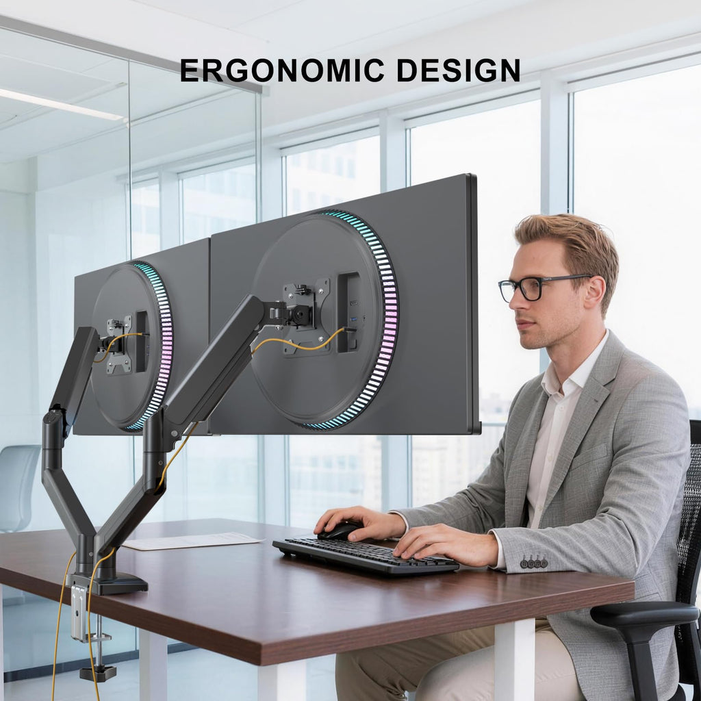 Dual Monitor Stand for 13-32 inch Computer Screens, Dual Monitor Arms for 2 Monitors Holds up to 22 lbs, Height Adjustable Dual Monitors Mount, VESA 75x75/100x100mm (GSMP002N), Black