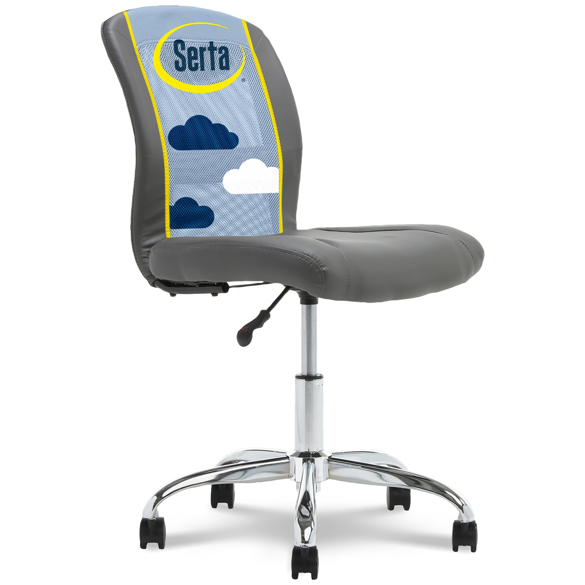 Essential Armless Chair, Small Desk Chairs with Wheels, Breathable Mesh Back and Faux Leather, Quality Foam Cushion Seat for Comfort, Minimal Design for Vanity Table, Gray