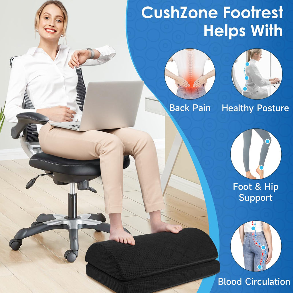 Foot Rest for Under Desk at Work Adjustable Foam for Office and Home, Office Desk Accessories，Comfortable Footrest with 2 Adjustable Heights，Back & Hip Pain Relief (Black-16.9 in)