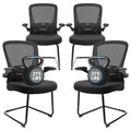 Black (4PK) Office Guest Chair no Wheels, Ergonomic Mesh Desk Chair Adjustable Lumbar Support and Flip Up Arms, Sled Base for Office Guest & Reception Chairs for Conference Room,