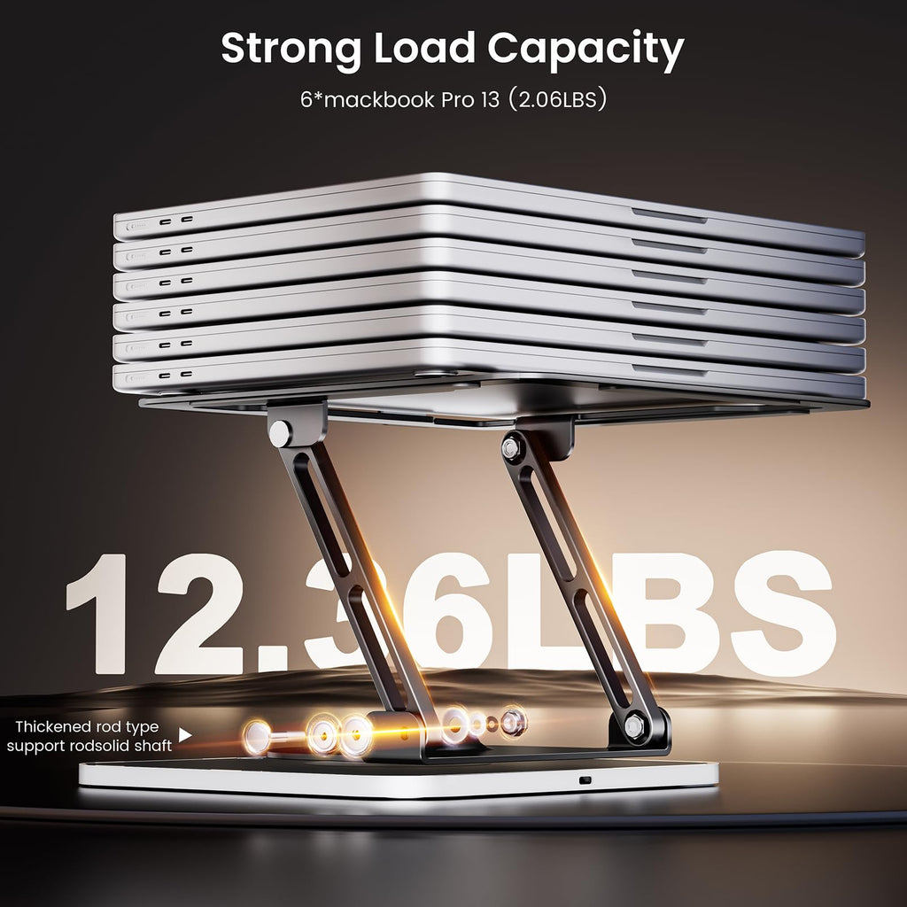RGB Laptop Stand for Desk, Adjustable Ergonomic Laptop Riser with 360° Rotating Base, Foldable & Portable Computer Stand, Suitable for All 10-16” Laptops
