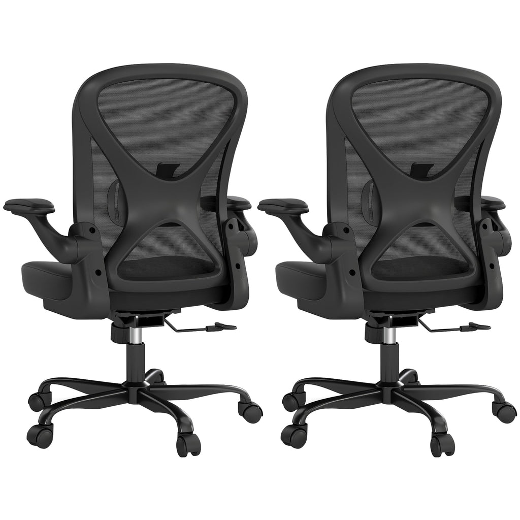 Ergonomic Office Chair Set of 2, Mesh Fabric Home Office Chairs with Adjustable Lumbar Support, 360° Swivel, and Flip-Up Armrests, Black