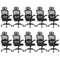 Desk Chairs with Wheels, Ergonomic Mesh Back Home Office Chair with Headrest, Adjustable Lumbar Support Swivel Rolling Computer Chairs Flip Up Arms for Conference Meeting Room, Black, 10PK