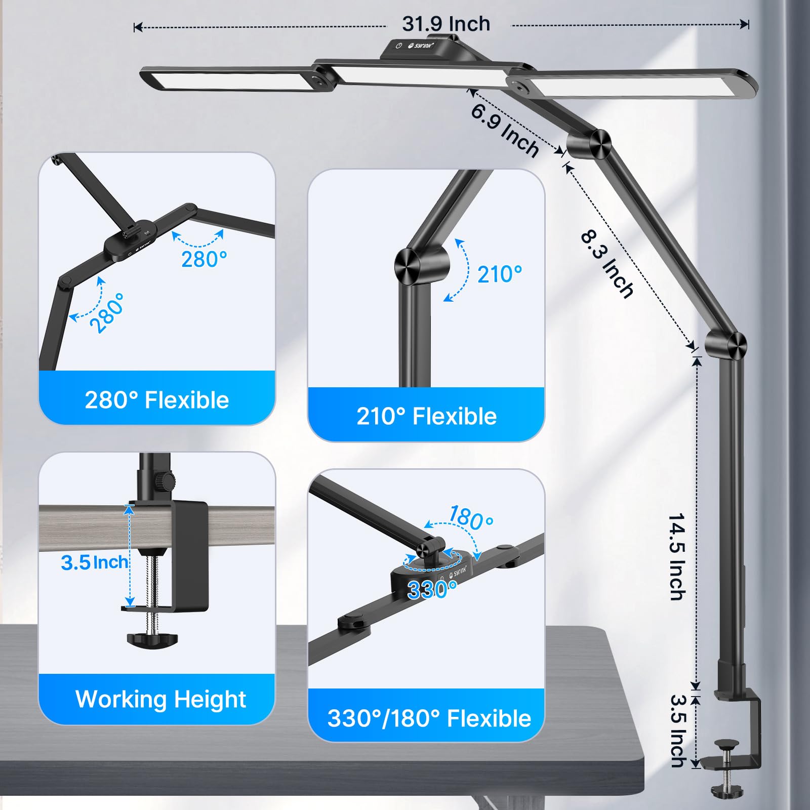 LED Desk Lamp, Architect Desk Lamps for Office with Gesture Switch & Remote Control, 24W Bright Desk Light with 50 Light Modes Eye-Caring Desk Lamp with Clamp for Reading Study Workbench