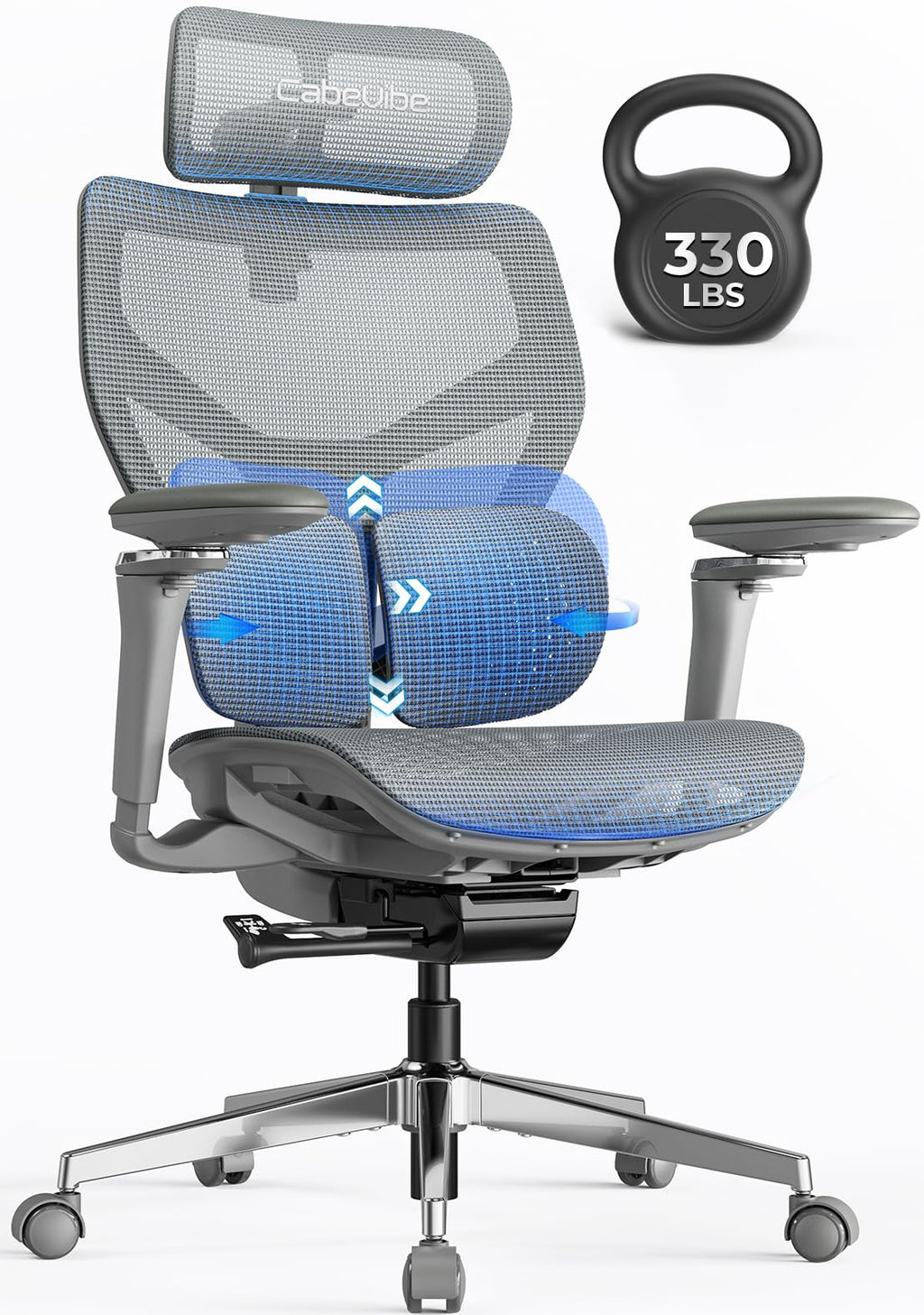 Ergonomic Office Chair with Adaptive Dual-Wing Lumbar Support - Over 10 Hours Sitting Comfortable Mesh Big and Tall Home Desk Chair, 4D Headrest, 630° Armrst, Seat Depth Adjustable
