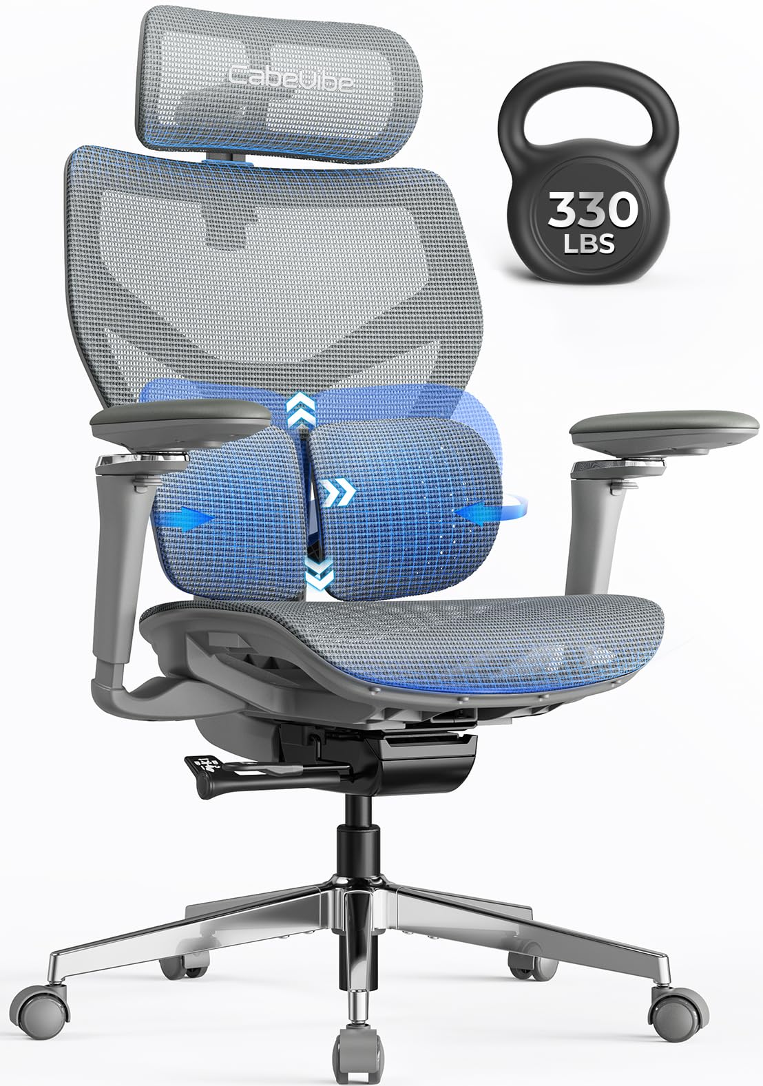 Ergonomic Office Chair with Adaptive Dual-Wing Lumbar Support - Over 10 Hours Sitting Comfortable Mesh Big and Tall Home Desk Chair, 4D Headrest, 630° Armrst, Seat Depth Adjustable